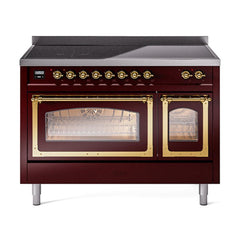 ILVE UNI486NMPBUG Nostalgie II Noblesse 48 inch Induction Range (Triple Glass Door, Burgundy, Brass)