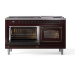 ILVE UN60FNMPBUBLP Nostalgie II Noblesse 60 inch Dual Fuel Range (9 Sealed Burners + Griddle, Liquid Propane, Triple Glass Door, Burgundy, Burnished)