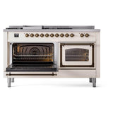 ILVE UN60FSNMPAWB Nostalgie II Noblesse 60 inch Dual Fuel Range (7 Sealed Burners + Griddle + French Top, Natural Gas, Triple Glass Door, Antique White, Burnished)