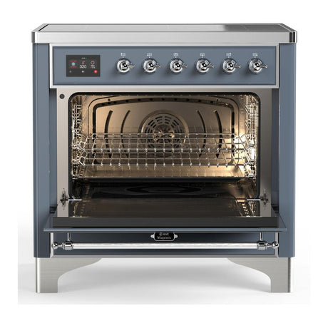 ILVE UMIB36QNR3BGC Majestic III 36 inch Induction Range with 6 Elements, 3.5 cu. ft. Total Oven Capacity (Solid Door, Blue Grey, Chrome)