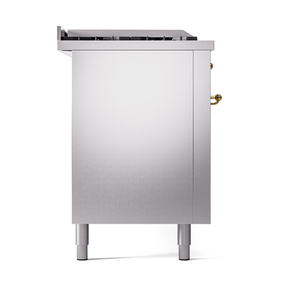 ILVE UN60FSQNMPSSG Nostalgie II Noblesse 60 inch Dual Fuel Range (7 Sealed Burners + Griddle + French Top, Natural Gas, Solid Door, Stainless Steel, Brass)