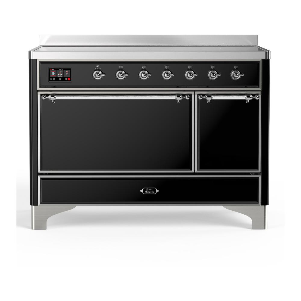 ILVE UMIB48QNR3BKC Majestic III 48 inch Induction Range with 6 Elements, 5.02 cu. ft. Total Oven Capacity (Solid Door, Glossy Black, Chrome)
