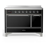 ILVE UMIB48QNR3BKC Majestic III 48 inch Induction Range with 6 Elements, 5.02 cu. ft. Total Oven Capacity (Solid Door, Glossy Black, Chrome)