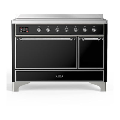 ILVE UMIB48QNR3BKC Majestic III 48 inch Induction Range with 6 Elements, 5.02 cu. ft. Total Oven Capacity (Solid Door, Glossy Black, Chrome)