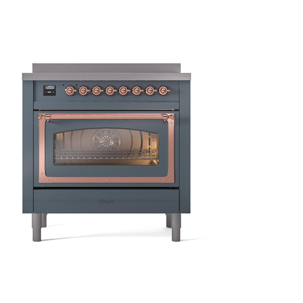 ILVE UNI366NMPBGP Nostalgie II Noblesse 36 inch Induction Range (Triple Glass Door, Blue Grey, Copper)