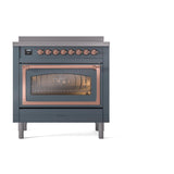 ILVE UNI366NMPBGP Nostalgie II Noblesse 36 inch Induction Range (Triple Glass Door, Blue Grey, Copper)