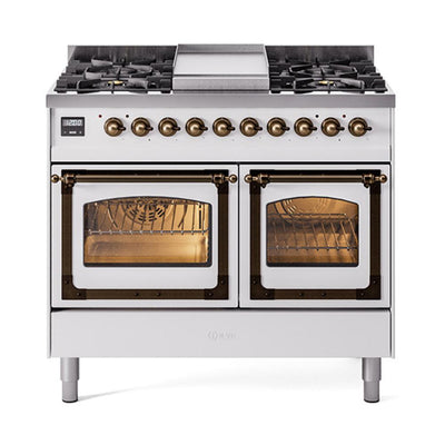 ILVE UND40FNMPWHB Nostalgie II Noblesse 40 inch Dual Fuel Range (Natural Gas, Triple Glass Door, White, Burnished)