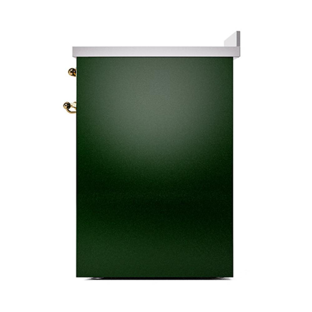 ILVE UNI304QNMPEGG Nostalgie II Noblesse 30 inch Induction Range (Solid Door, Emerald Green, Brass)