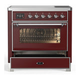 ILVE UMIB36NR3BUC Majestic III 36 inch Induction Range with 6 Elements, 3.5 cu. ft. Total Oven Capacity (Triple Glass Door, Burgundy, Chrome)