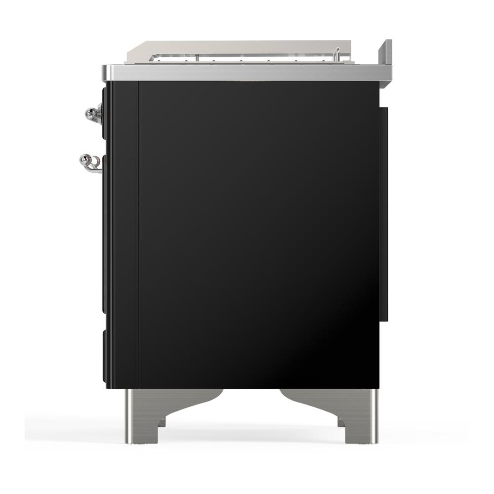 ILVE UM48FSNR3BKCLP Majestic III 48 inch Dual Fuel Range with 5 Black Brass Burners, Griddle and French Top, Dual Function Burner up to 25,000 BTU (Liquid Propane, Triple Glass Door, Glossy Black, Chrome)