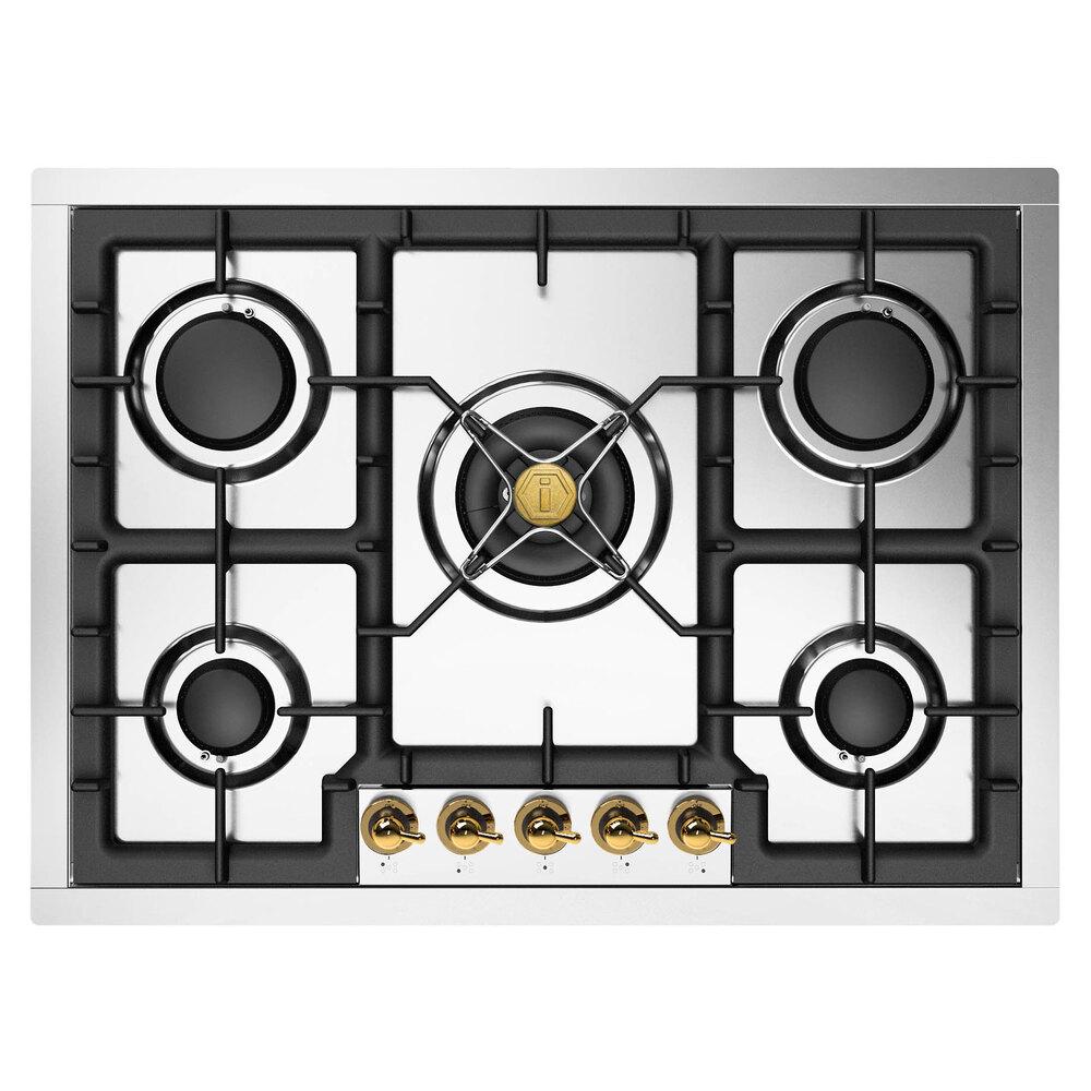 ILVE UHCPT75NSSG Nostalgie II 30 inch Built-In Gas Cooktop with 5 Burners, in Stainless Steel (Natural Gas)