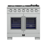 Forno Capriasca 36-Inch Freestanding French Door Gas Range, 6 Burners, Convection Oven, Energy Efficient