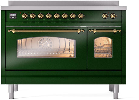 Nostalgie II 48 Inch Electric Freestanding Range in Emerald Green with Brass Trim
