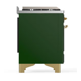 ILVE UM48FNR3EGG Majestic III 48 inch Dual Fuel Range with 8 Burners and Griddle, Dual Function Burner up to 25,000 BTU (Natural Gas, Triple Glass Door, Emerald Green, Brass)