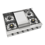 ILVE UHCP36FNSSCLP Nostalgie II 36 inch Built-In Gas Rangetop with 6 Burners and Griddle, in Stainless Steel (Liquid Propane, Chrome)