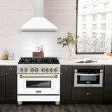 ZLINE 36 in. Autograph Edition Convertible Fingerprint Resistant DuraSnow Stainless Steel Range Hood with White Matte Shell and Champagne Bronze Handle (KB4SNZ-WM36-CB) [Color: Champagne Bronze Accents]