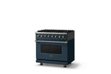 36"W. Dual Fuel Range (Burner: 6b, Finish: Squall, Trim: Brushed Brass, Fuel: Natural Gas)