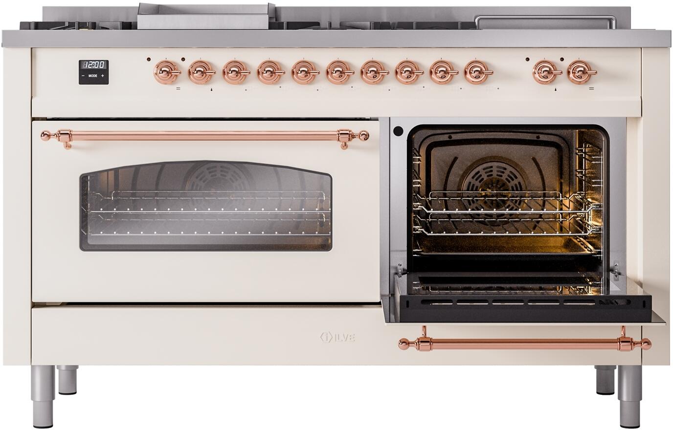 Nostalgie II 60 Inch Dual Fuel Liquid Propane Freestanding Range in Antique White with Copper Trim