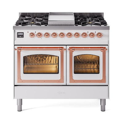 ILVE UND40FNMPWHPLP Nostalgie II Noblesse 40 inch Dual Fuel Range (Liquid Propane, Triple Glass Door, White, Copper)