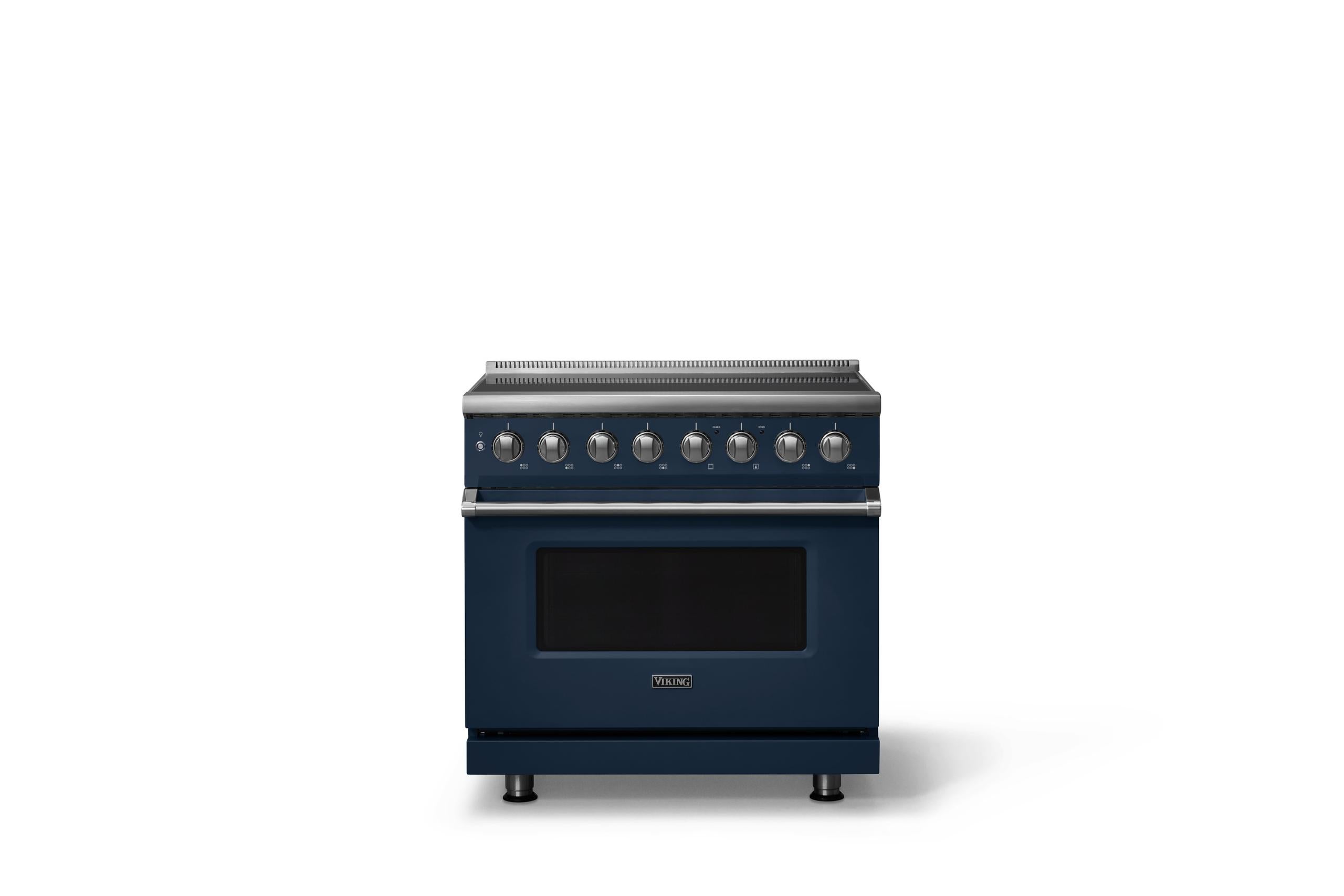 36"W. Induction Range (Finish: Slate Blue, Trim: Polished Chrome)