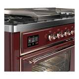 ILVE UM60FSNR3BUP Majestic III 60 inch Dual Fuel Range with 7 Burners, Griddle and French Top, Dual Function Burner with up to 25,000 BTU (Natural Gas, Triple Glass Door, Burgundy, Copper)