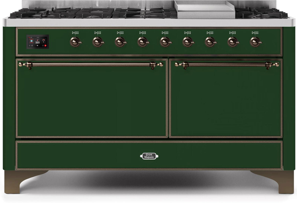 Majestic II 60 Inch Dual Fuel Liquid Propane Freestanding Range in Emerald Green with Bronze Trim