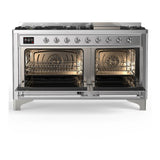 ILVE UM60FNR3SSCLP Majestic III 60 inch Dual Fuel Range with 9 Burners and Griddle, Dual Function Burner up to 25,000 BTU (Liquid Propane, Triple Glass Door, Stainless Steel, Chrome)