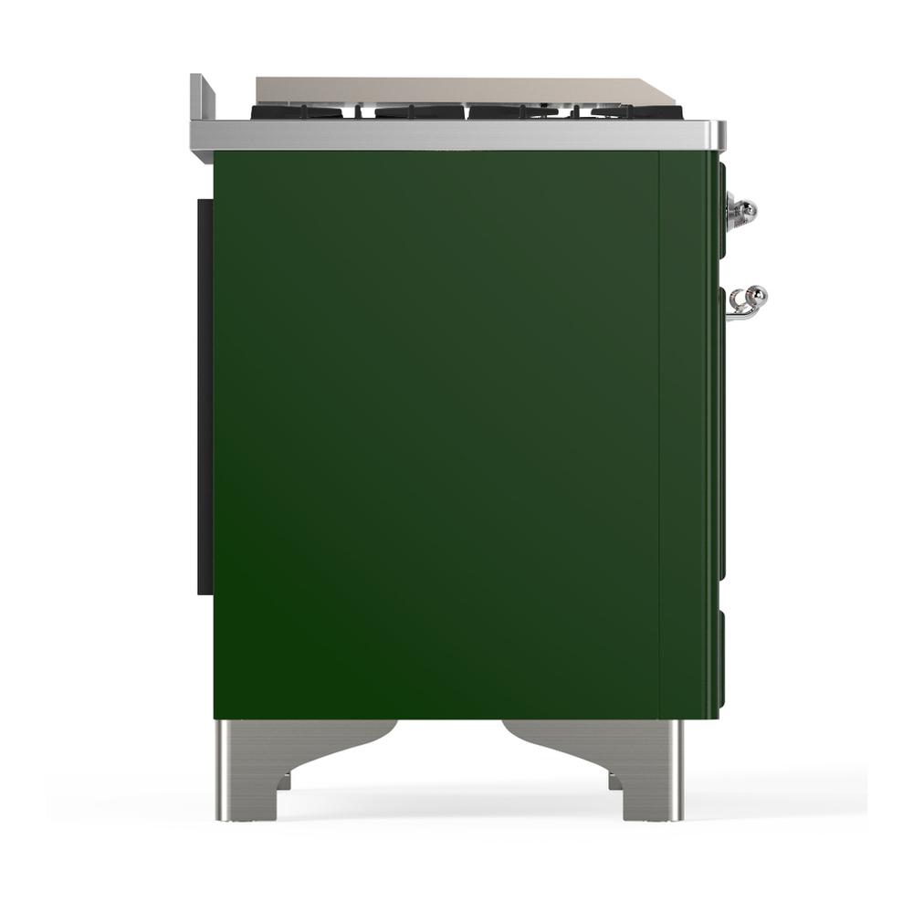 ILVE UM48FSQNR3EGCLP Majestic III 48 inch Dual Fuel Range with 5 Black Brass Burners, Griddle and French Top, Dual Function Burner up to 25,000 BTU (Liquid Propane, Solid Door, Emerald Green, Chrome)