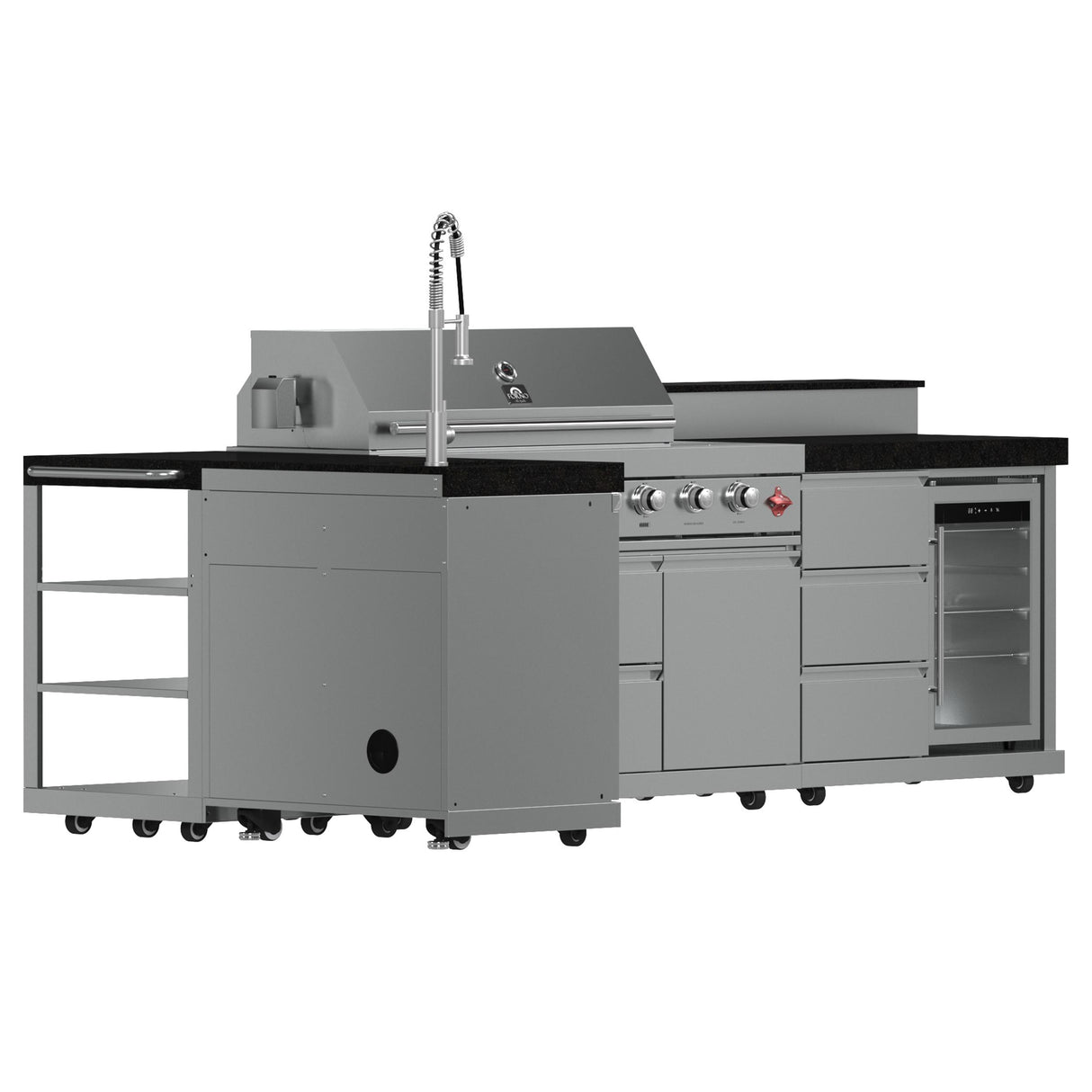FORNO Bulnes 40-Inch BBQ, 95,000 BTU, 5 Burners, Sear & Rotisserie Infrared with Side Burner, Stainless Steel Outdoor Kitchen with 1.8 cu.ft. Beverage Center & Black Granite Countertops