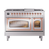 ILVE UN48FNMPSSPLP Nostalgie II Noblesse 48 inch Dual Fuel Range (8 Sealed Burners + Griddle, Liquid Propane, Triple Glass Door, Stainless Steel, Copper)