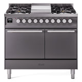 ILVE Professional Plus II 40 UPD40FQMPMG Freestanding Dual Fuel Range with 6 Sealed Burners Yes Double Oven with Solid Door in Graphite Matte with Stainless Steel knobs