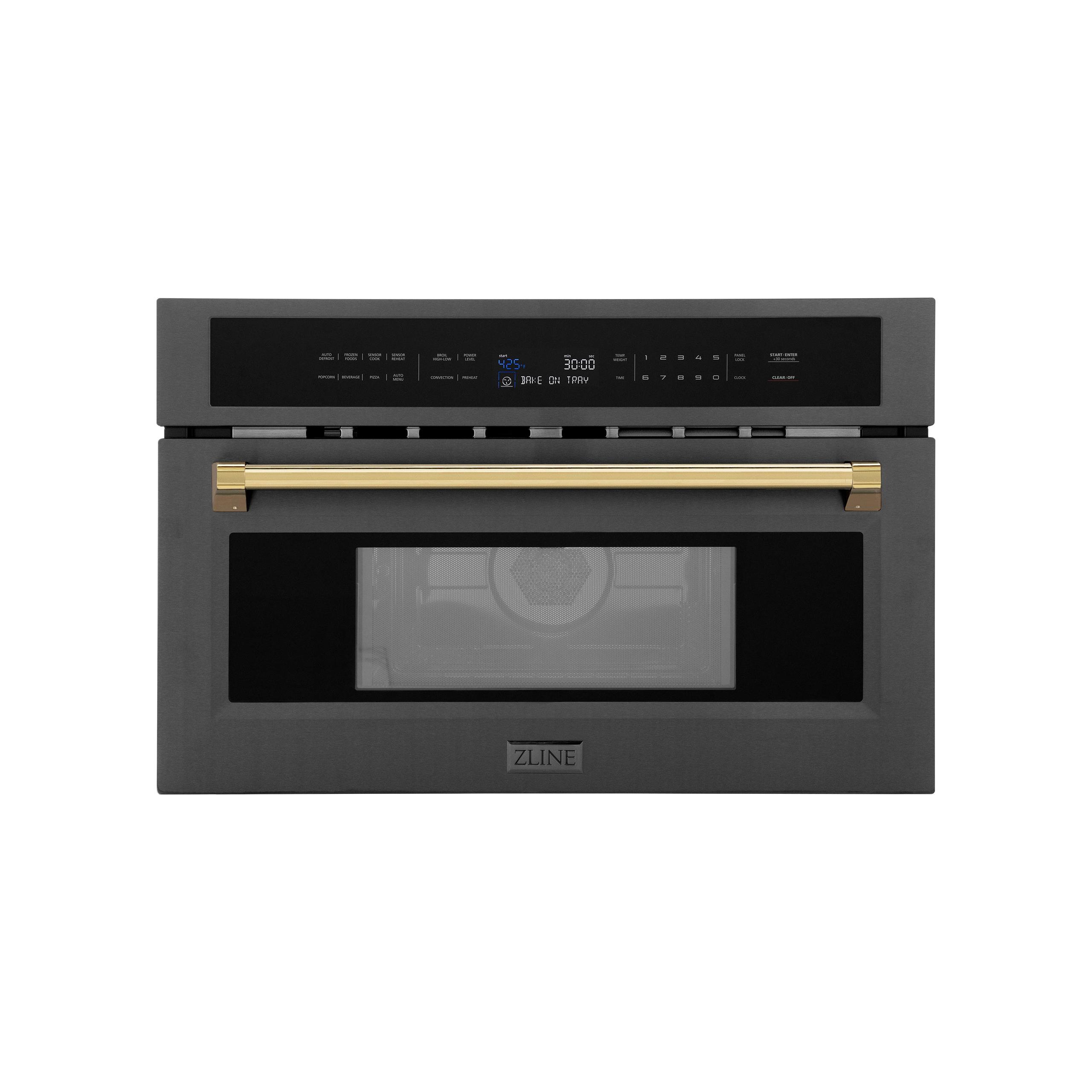 ZLINE Autograph Edition 30? 1.6 cu ft. Built-in Convection Microwave Oven in Black Stainless Steel and Polished Gold Accents (MWOZ-30-BS-G)
