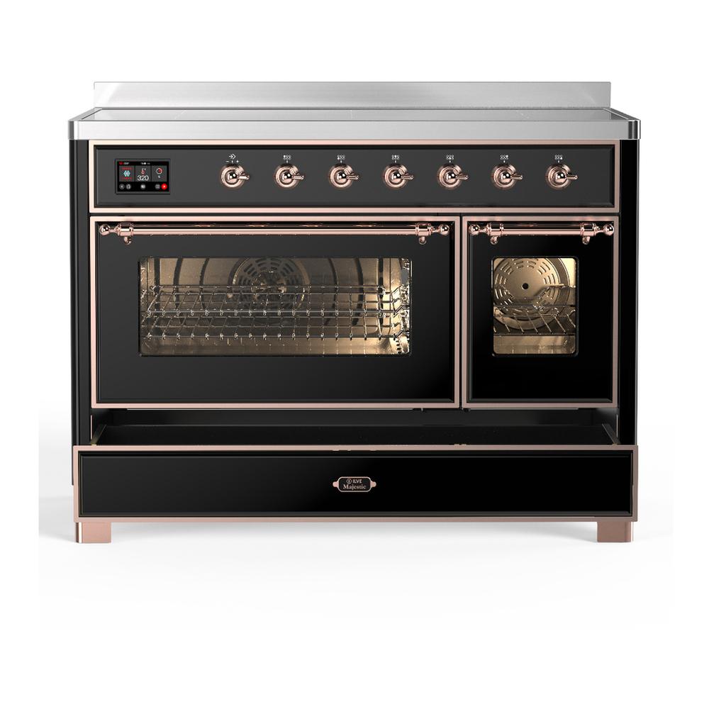 ILVE UMIB48NR3BKP Majestic III 48 inch Induction Range with 6 Elements, 5.02 cu. ft. Total Oven Capacity (Triple Glass Door, Glossy Black, Copper)