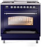 Nostalgie II 36 Inch Dual Fuel Liquid Propane Freestanding Range in Blue with Chrome Trim