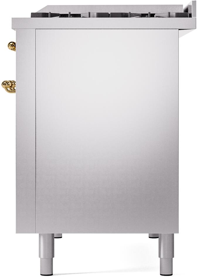 Nostalgie II 48 Inch Dual Fuel Natural Gas Freestanding Range in Stainless Steel with Brass Trim
