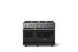 48"W. Open Burner Gas Range (Finish: Antique Bronze, Trim: Brushed Brass, Fuel: Propane)