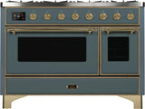 Majestic II 48 Inch Dual Fuel Natural Gas Freestanding Range in Blue Grey with Brass Trim