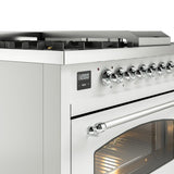 Nostalgie II 48 Inch Dual Fuel Natural Gas Freestanding Range in White with Chrome Trim
