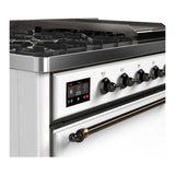 ILVE UM48FQNR3WHBLP Majestic III 48 inch Dual Fuel Range with 8 Burners and Griddle, Dual Function Burner up to 25,000 BTU (Liquid Propane, Solid Door, White, Burnished)