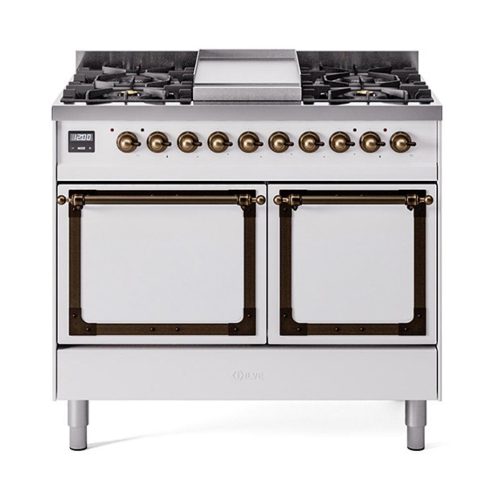 ILVE UND40FQNMPWHB Nostalgie II Noblesse 40 inch Dual Fuel Range (Natural Gas, Solid Door, White, Burnished)