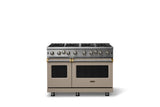 48"W. Open Burner Gas Range (Finish: Nantucket, Trim: Brushed Brass, Fuel: Propane)