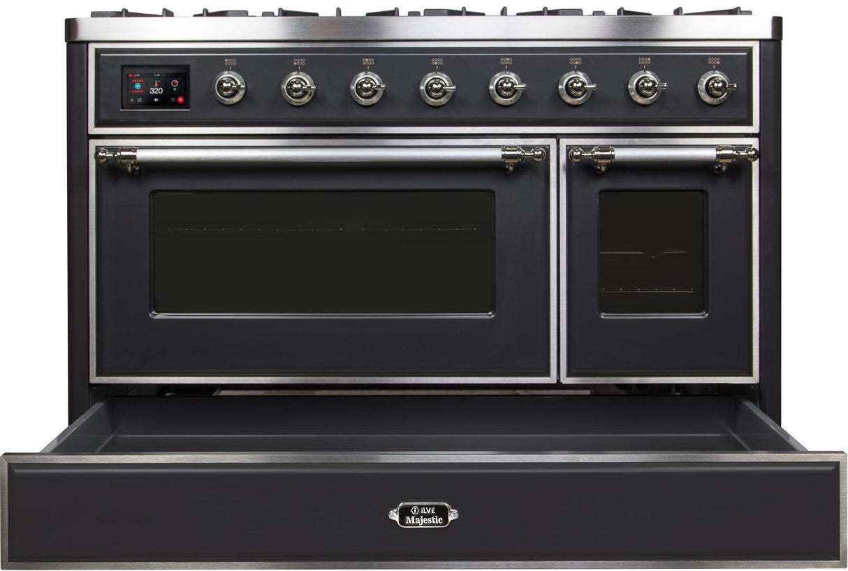 Majestic II 48 Inch Dual Fuel Liquid Propane Freestanding Range in Matte Graphite with Chrome Trim