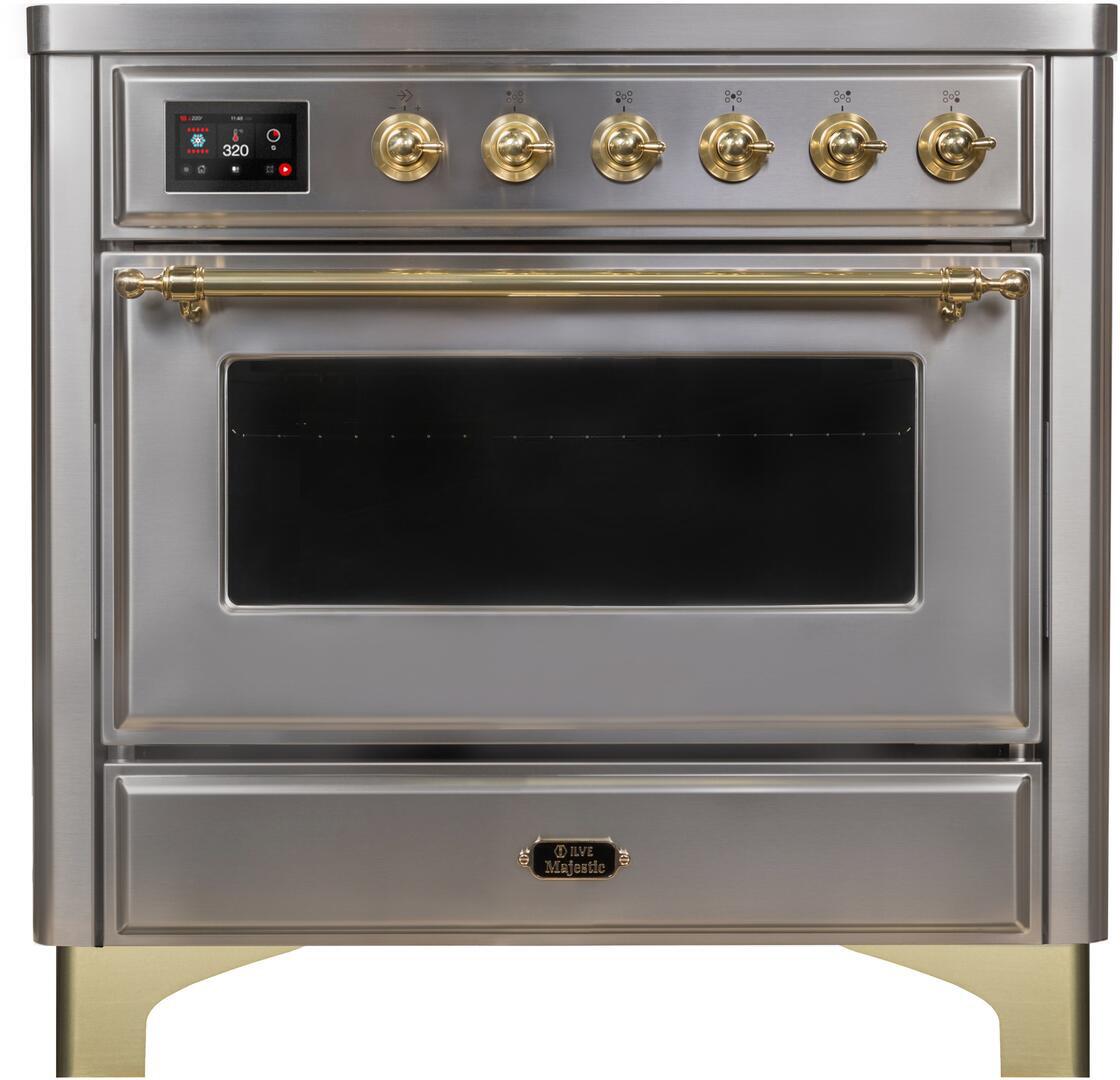 Majestic II 36 Inch Electric Freestanding Range in Stainless Steel with Brass Trim
