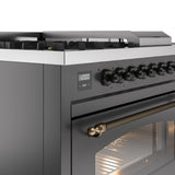 Nostalgie II 48 Inch Dual Fuel Natural Gas Freestanding Range in Matte Graphite with Bronze Trim