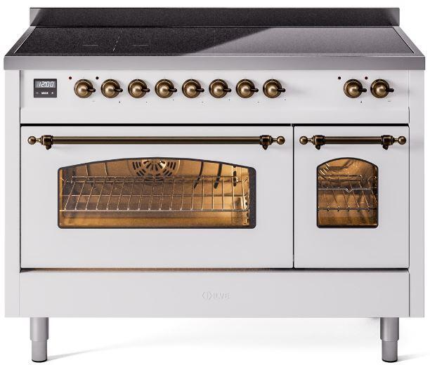 Nostalgie II 48 Inch Electric Freestanding Range in White with Bronze Trim