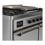 ILVE UMD40FQNR3SSBLP Majestic III 40 inch Dual Fuel Range with 6 Burners and Griddle, Dual Function Burner up to 25,000 BTU (Liquid Propane, Solid Door, Stainless Steel, Burnished)