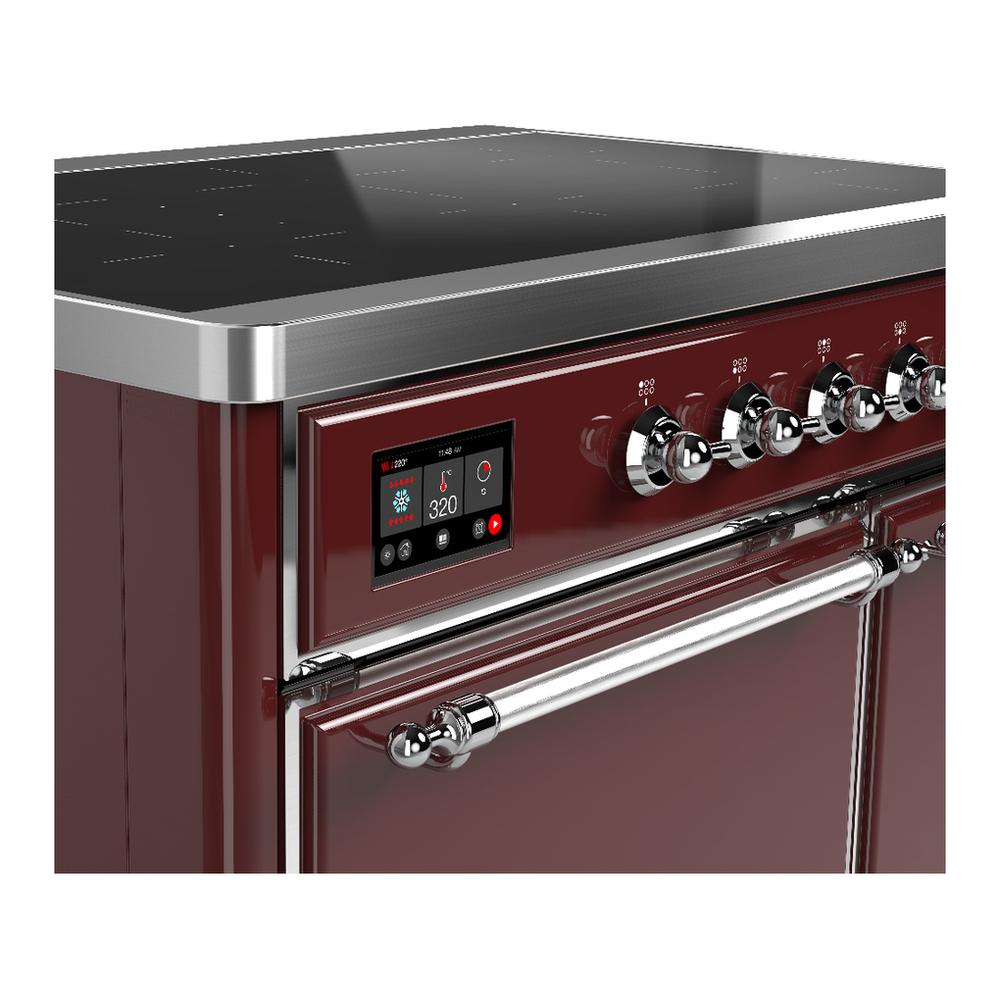 ILVE UMDIB40QNR3BUC Majestic III 40 inch Induction Range with 6 Elements, 3.82 cu. ft. Total Oven Capacity (Solid Door, Burgundy, Chrome)