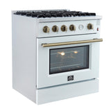 Marco 30-inch Gas Range White & Antique Brass Design, 4 Burners 37,000 BTU, 4.32 cu.ft. Convection Oven