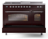 Nostalgie II 48 Inch Dual Fuel Liquid Propane Freestanding Range in Burgundy with Chrome Trim