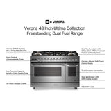 Verona VUFSGE486DSS 48 inch Ultima Collection Dual Fuel Range with 6 Brass Sealed Burners, 5.8 cu. ft. Oven Capacity, Digital Clock in Stainless Steel